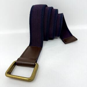 Five Four Mens Woven Belt Navy Burgundy Stripe Brass Buckle 44"